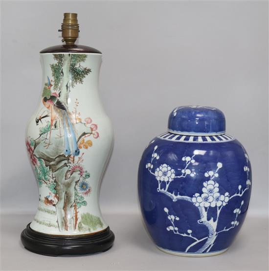 A Chinese lamp and a jar and cover lamp height 56cm